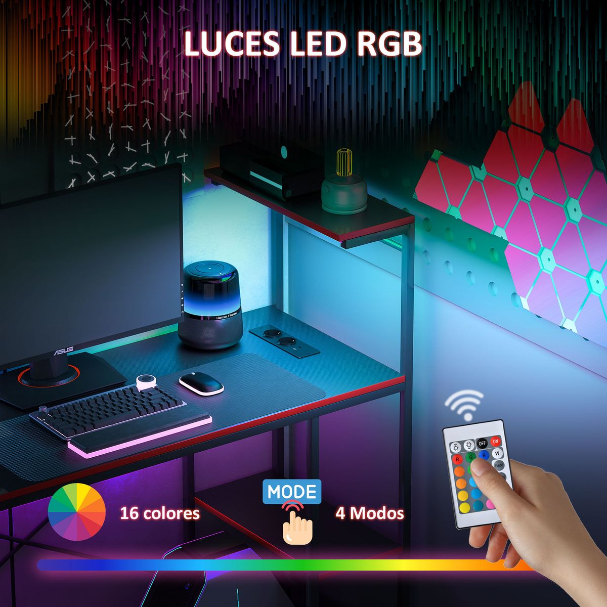Escritorio-Plus-Homcom-3-estantes---estacion-de-carga---luz-LED-negro-rojo-113x110x50-cm-