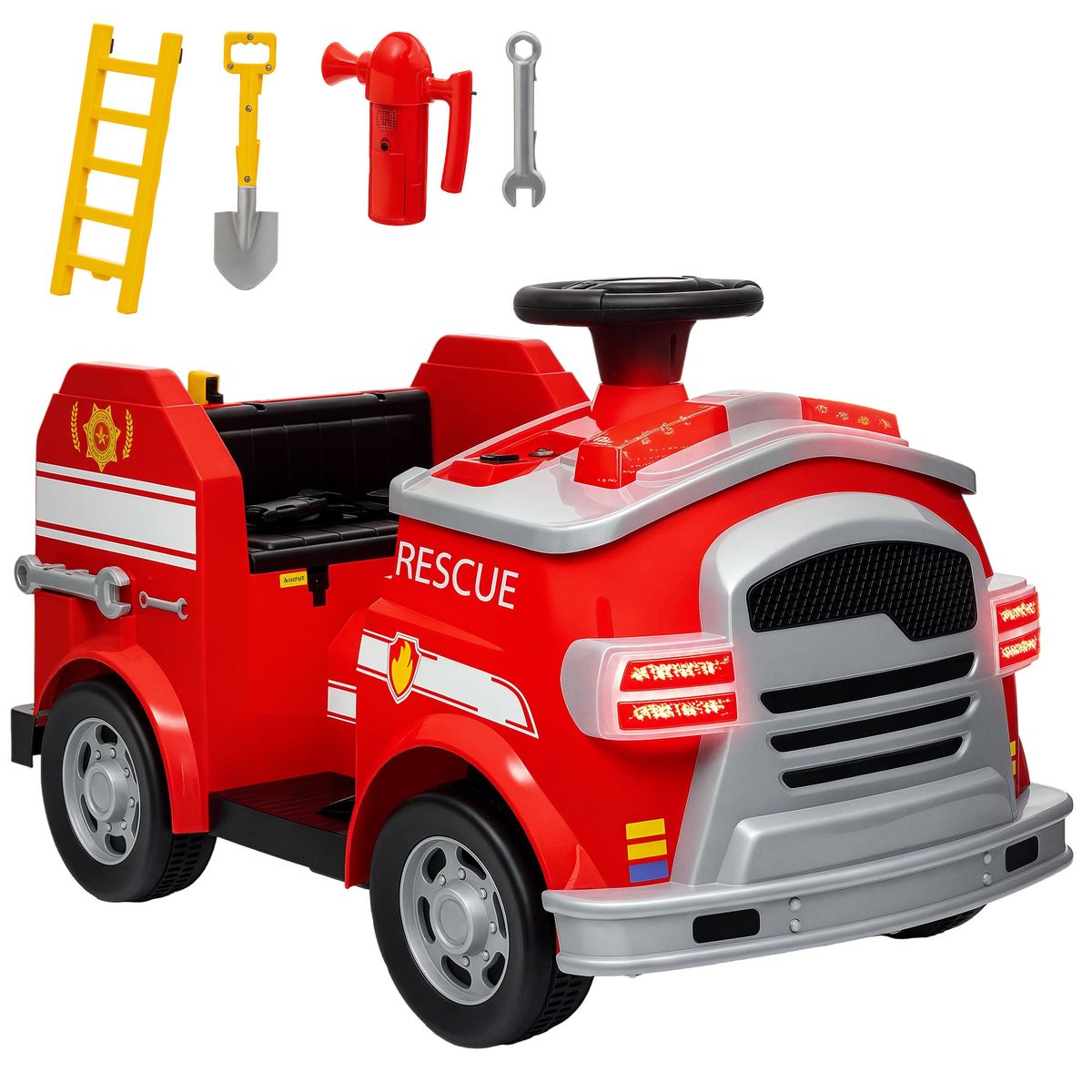 Coche-electrico-infantil-Camion-de-bomberos-Aiyaplay-12V--3A-sirena---accesorios-rojo-52x86x49-cm-