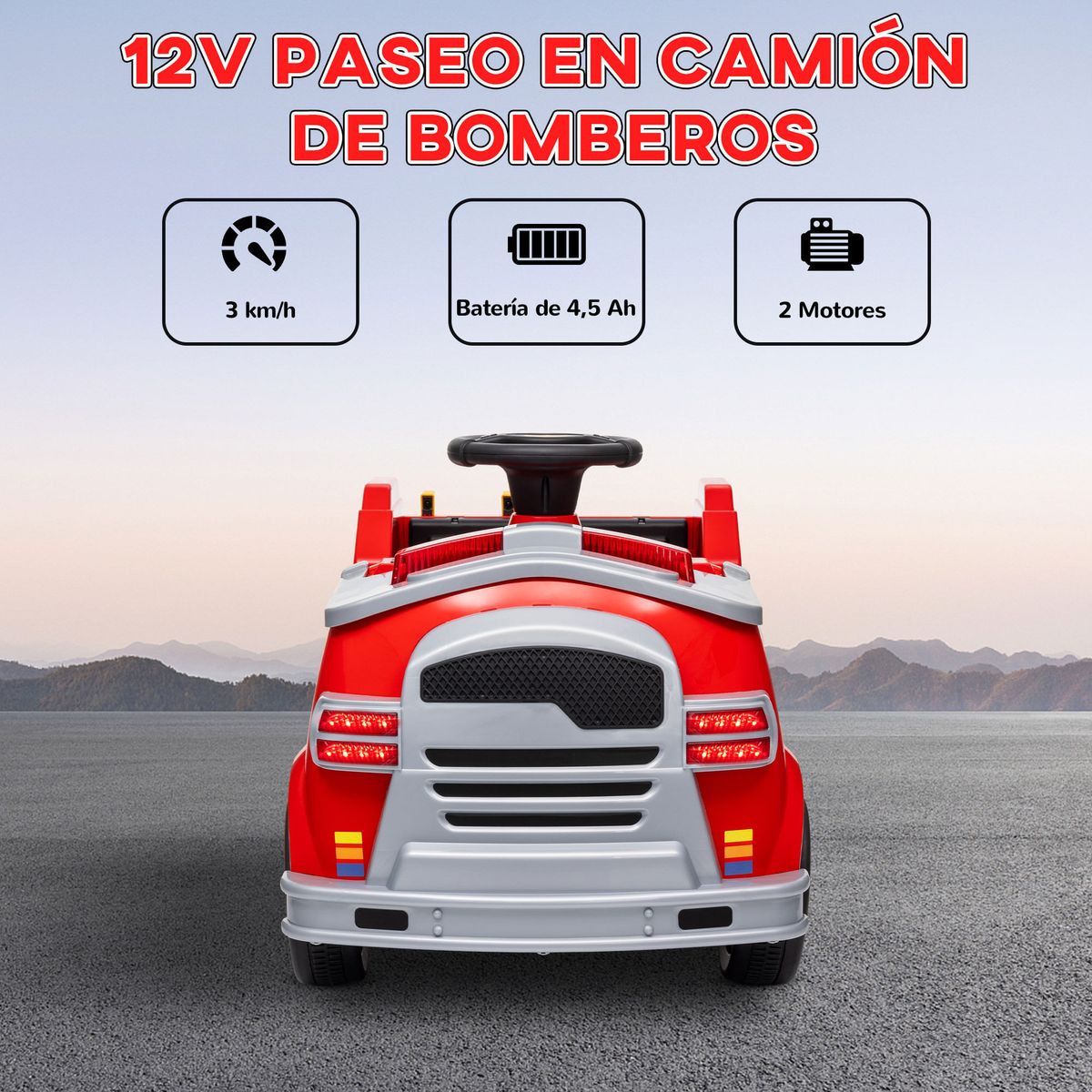 Coche-electrico-infantil-Camion-de-bomberos-Aiyaplay-12V--3A-sirena---accesorios-rojo-52x86x49-cm-