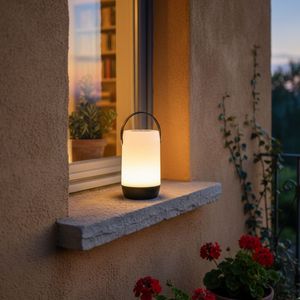 Lámpara de mesa Nora Vinthera exterior + asa + USB blanco/negro 19x11,5 cm