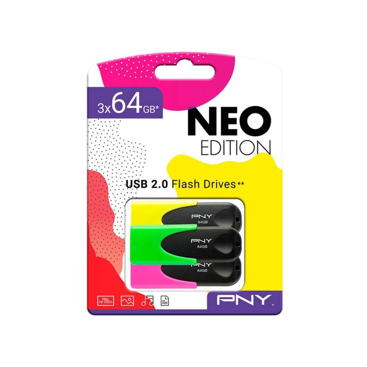 Pack-de-3-Pendrives-PNY-Neo-edition-64GB-USB-2.0-multicolor