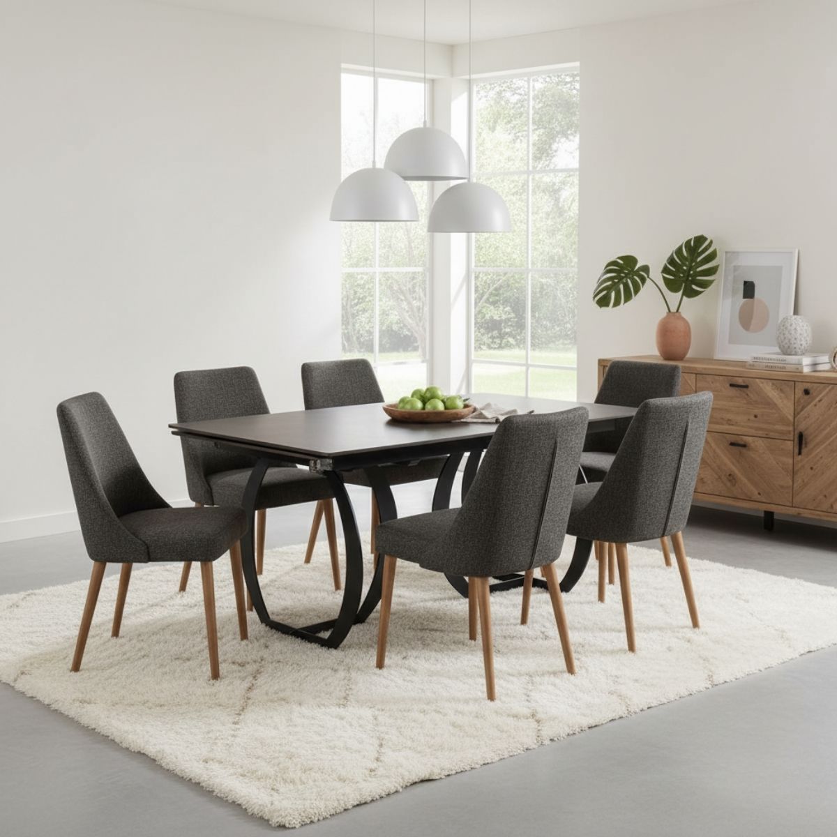 Mesa-de-comedor-Venezia-marron-oscuro-ambientada