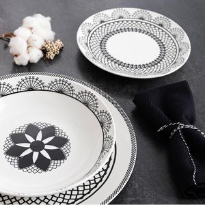 Vajilla Medina La Bouchée 18 piezas 6 servicios porcelana blanco/negro