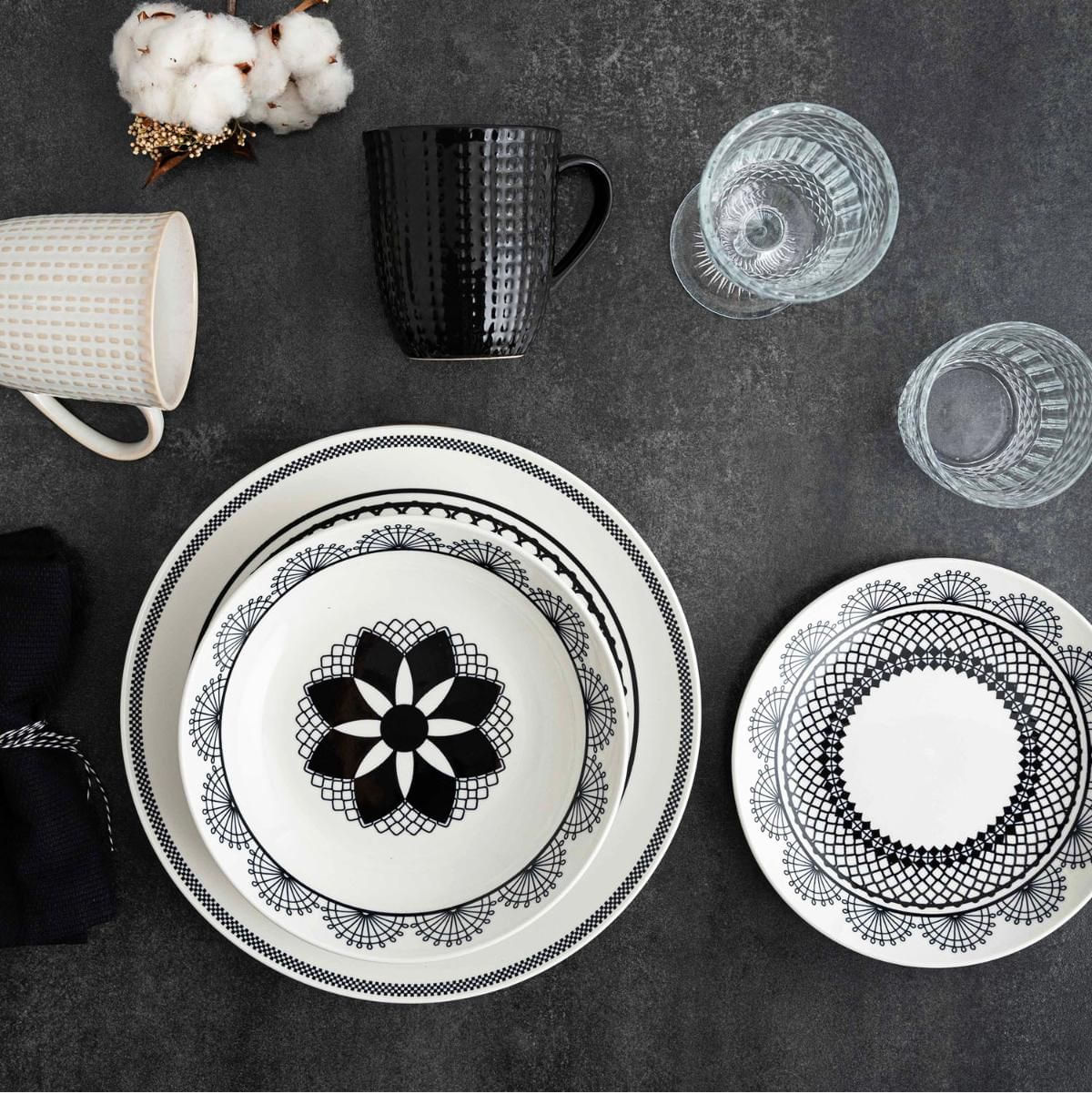 Vajilla-Medina-La-Bouchee-18-piezas-6-servicios-porcelana-blanco-negro-animada-hogar
