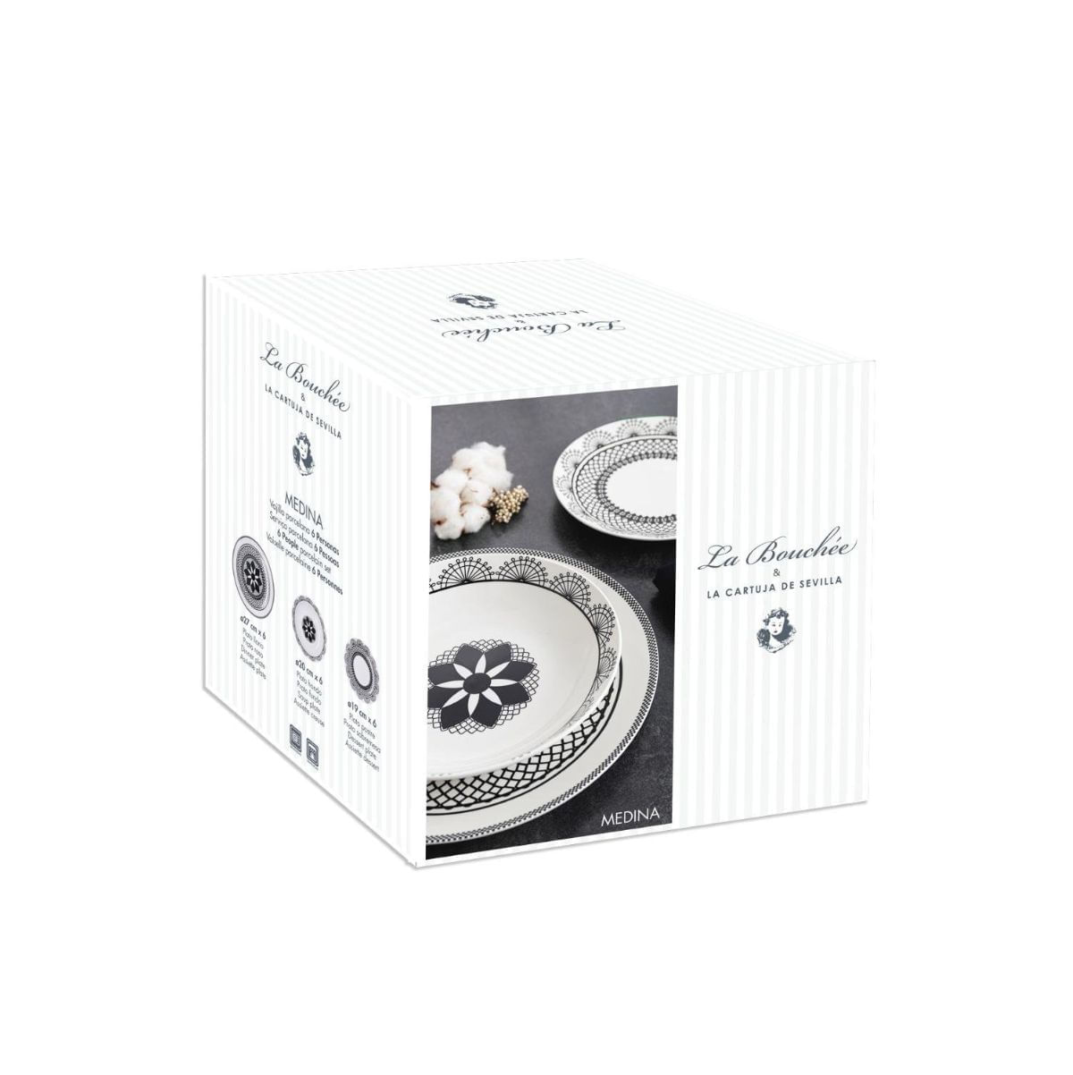 Vajilla-Medina-La-Bouchee-18-piezas-6-servicios-porcelana-blanco-negro-caja
