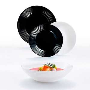 Vajilla Harena Luminarc 18 piezas 6 servicios vidrio blanco/negro