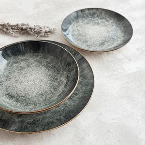 Vajilla Stela Bidasoa 12 piezas 4 servicios porcelana verde oscuro