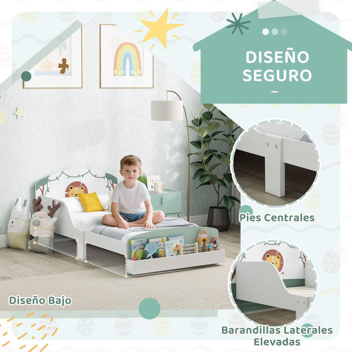 Cama-infantil-Play-Aiyaplay-anticaidas---estante-blanco-verde-60x150-cm-