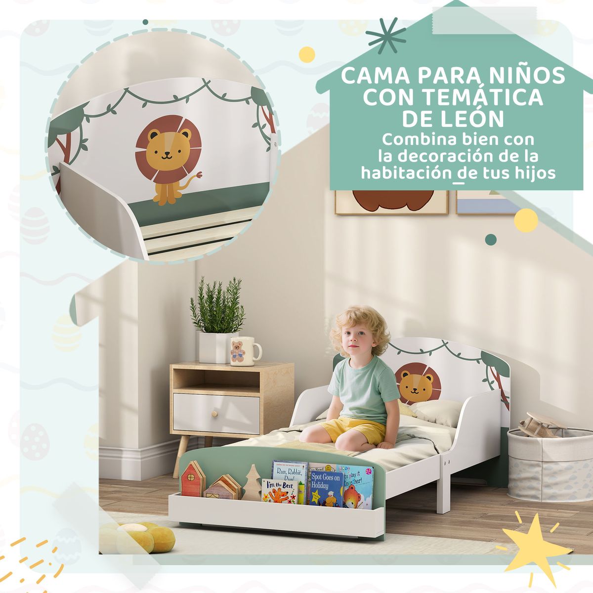 Cama-infantil-Play-Aiyaplay-anticaidas---estante-blanco-verde-60x150-cm-