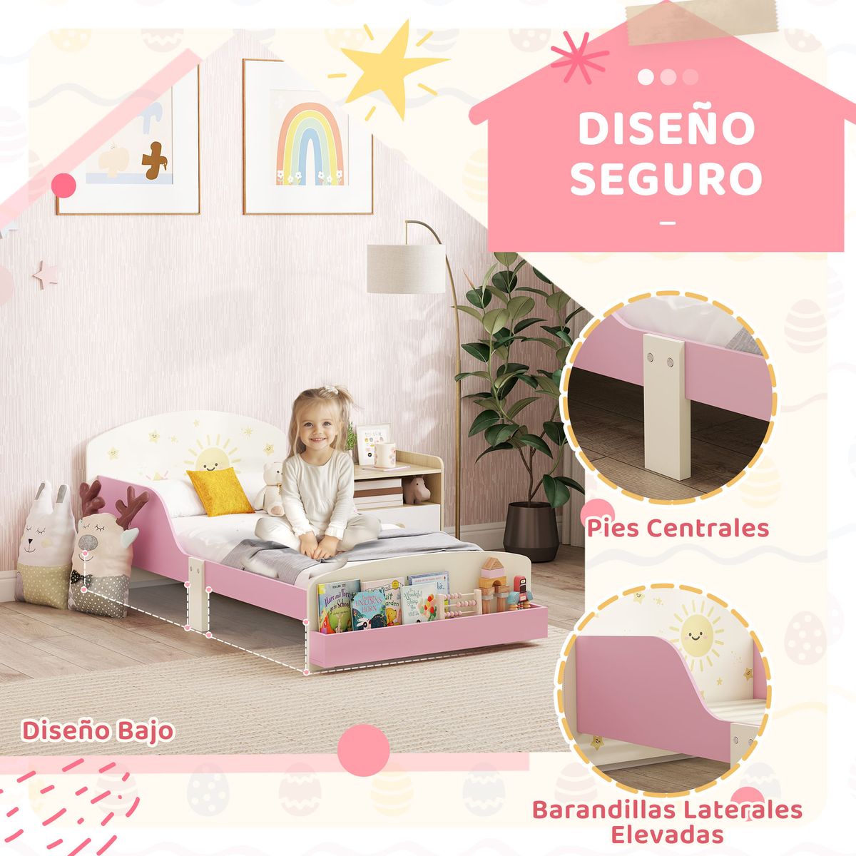 Cama-infantil-Play-Aiyaplay-anticaidas---estante-blanco-rosa-60x150-cm-