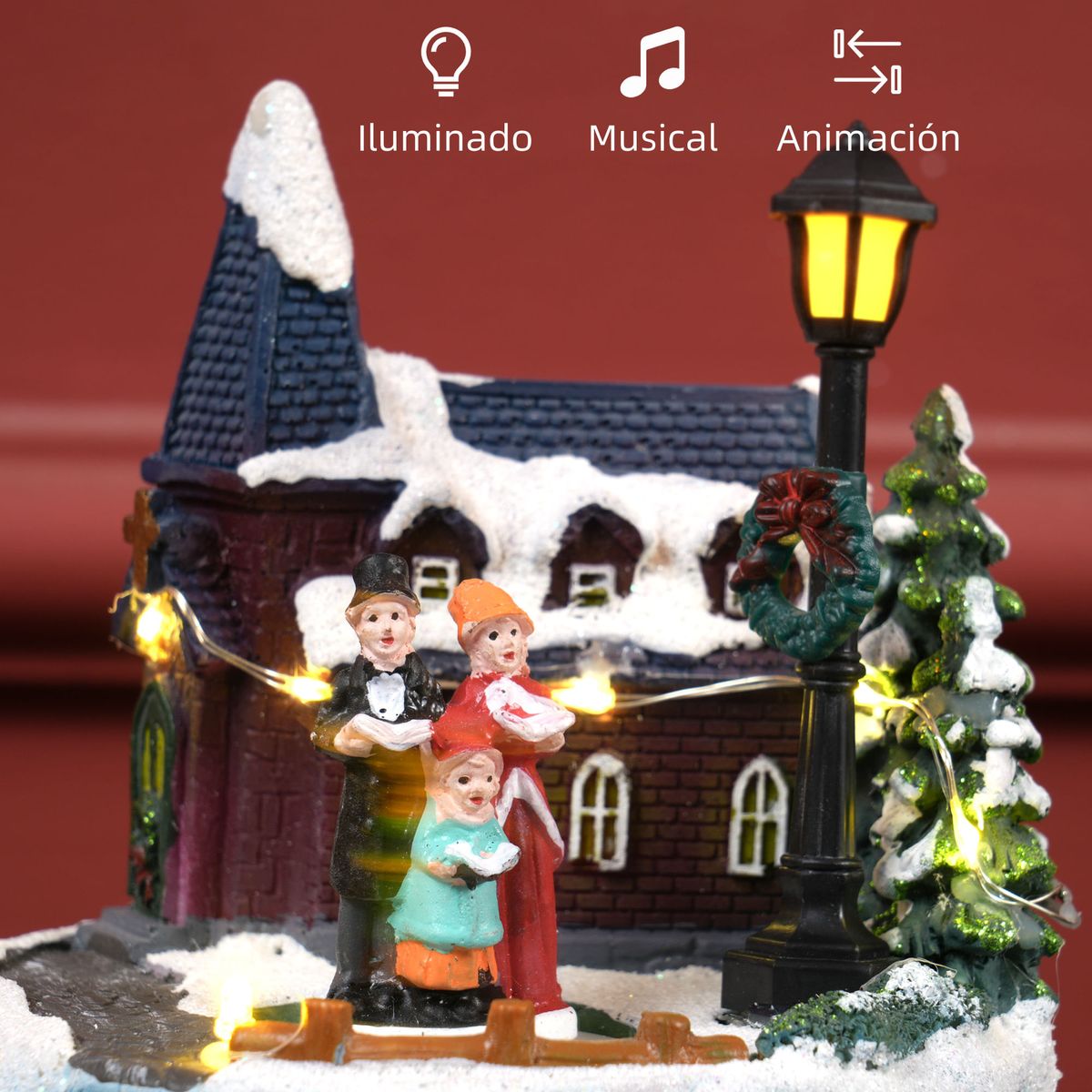 Decoracion-navideña-Coro-Homcom-luces-LED---giratorio-multicolor-15x13-cm