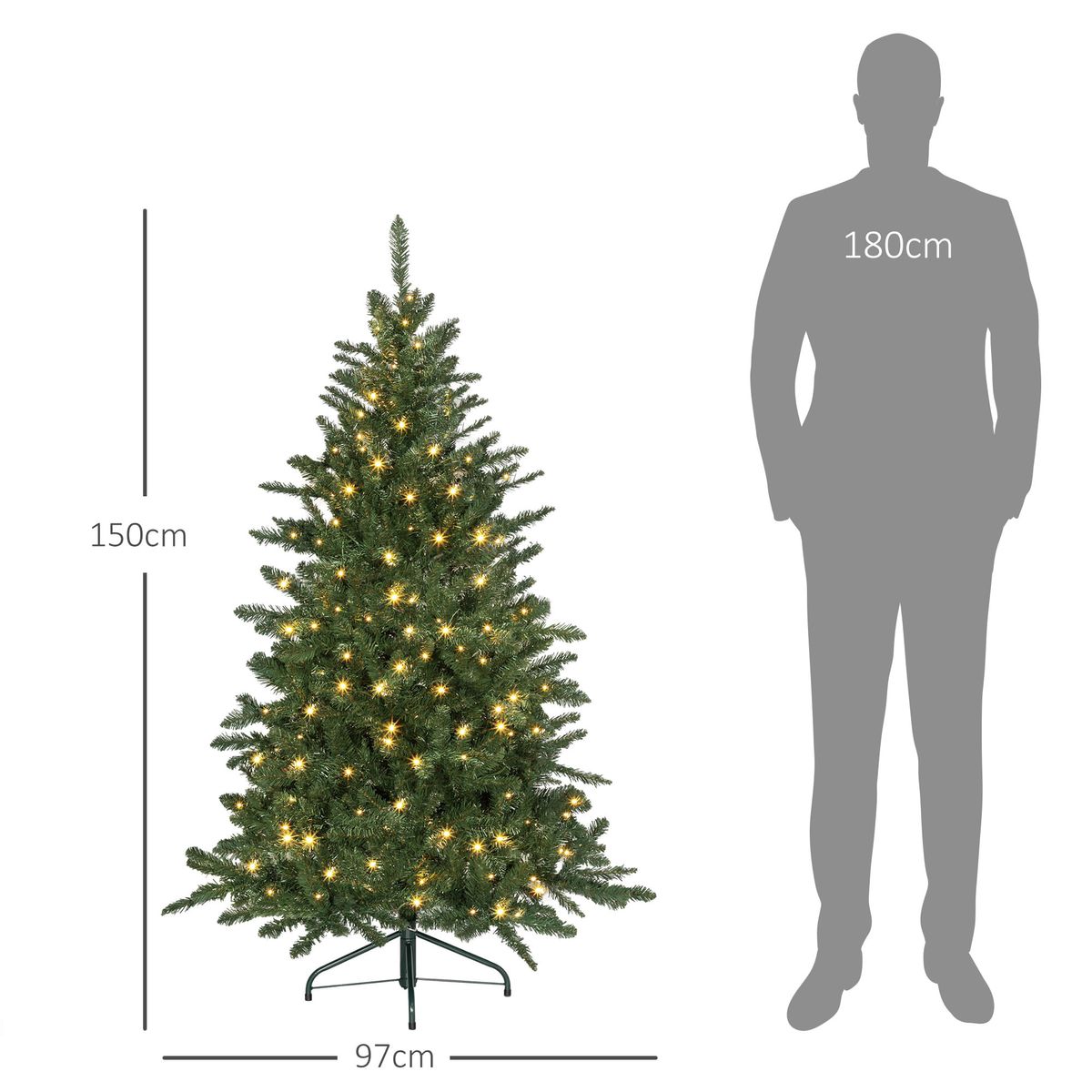 Arbol-de-Navidad-Homcom-con-310-luces-LED-verde-150-cm-medidas