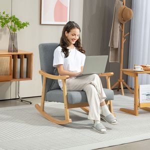 Mecedora Berta Homcom reposabrazos + cojín lumbar gris 84x65x87 cm