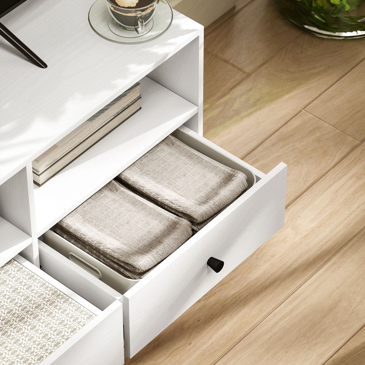 Mueble-TV-Alaska-Homcom-3-cajones---3-compartimentos-blanco-45x120x34-cm-