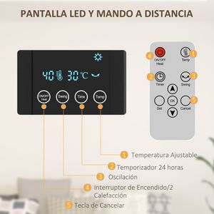 Calefactor de pared Homcom 2000W con pantalla LED gris 21,5x54,5x12 cm