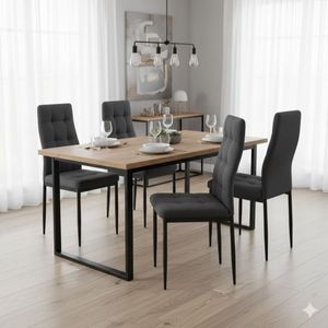 Silla de comedor Zuni tela acolchada gris 96x40,5x49 cm