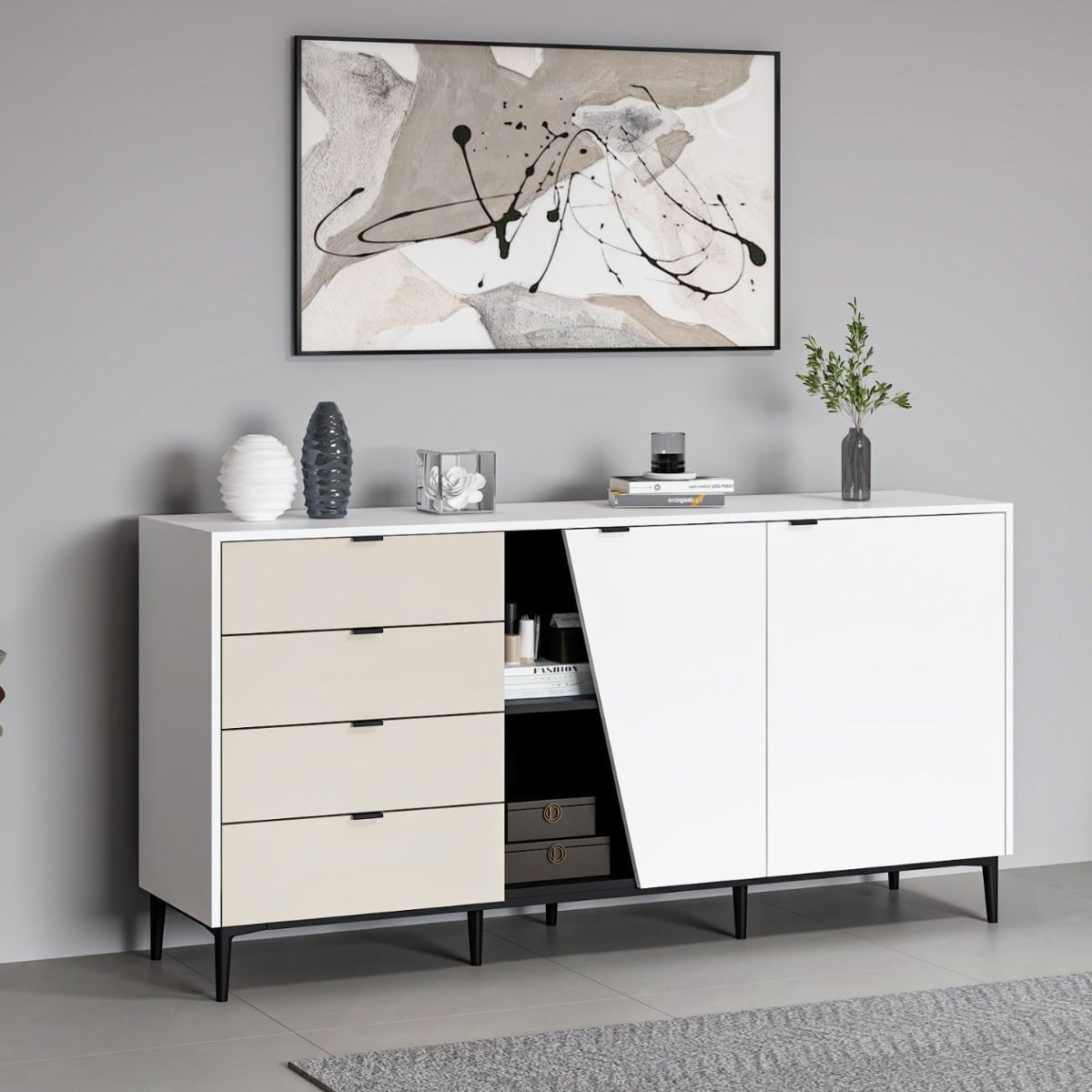 Aparador-Yelena-4-cajones---2-puertas-blanco-beige-90x180x45-cm-