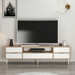 Mueble de TV Elina 4 cajones con 2 puertas blanco/beige 90x180x45 cm