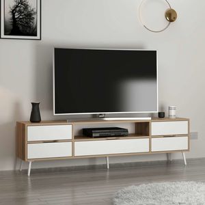 Mueble de TV Elina 4 cajones con 2 puertas blanco/beige 90x180x45 cm