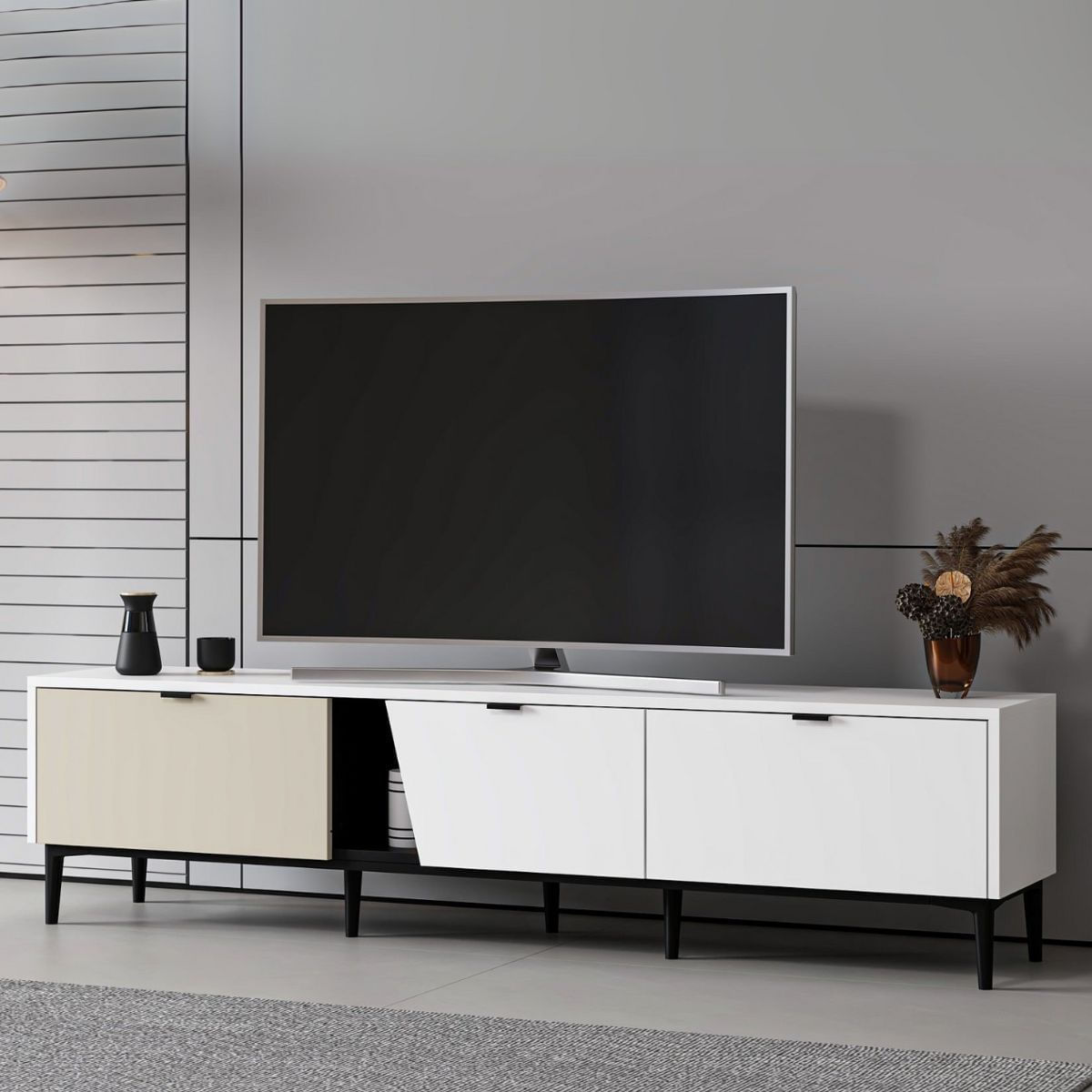 Mueble-de-TV-Yelena-4-cajones---2-puertas-blanco-beige-90x180x45-cm-