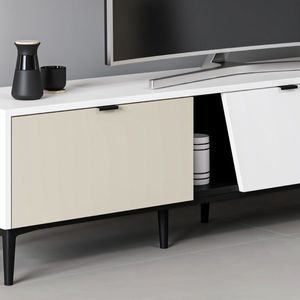 Mueble de TV Yelena 4 cajones con 2 puertas blanco/beige 90x180x45 cm