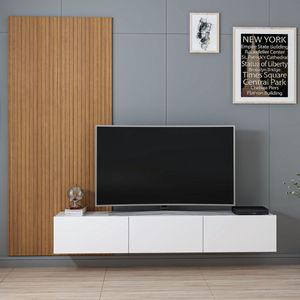 Mueble TV Rigel 3 compartimentos con panel decorativo blanco/natural 30x180x32 cm