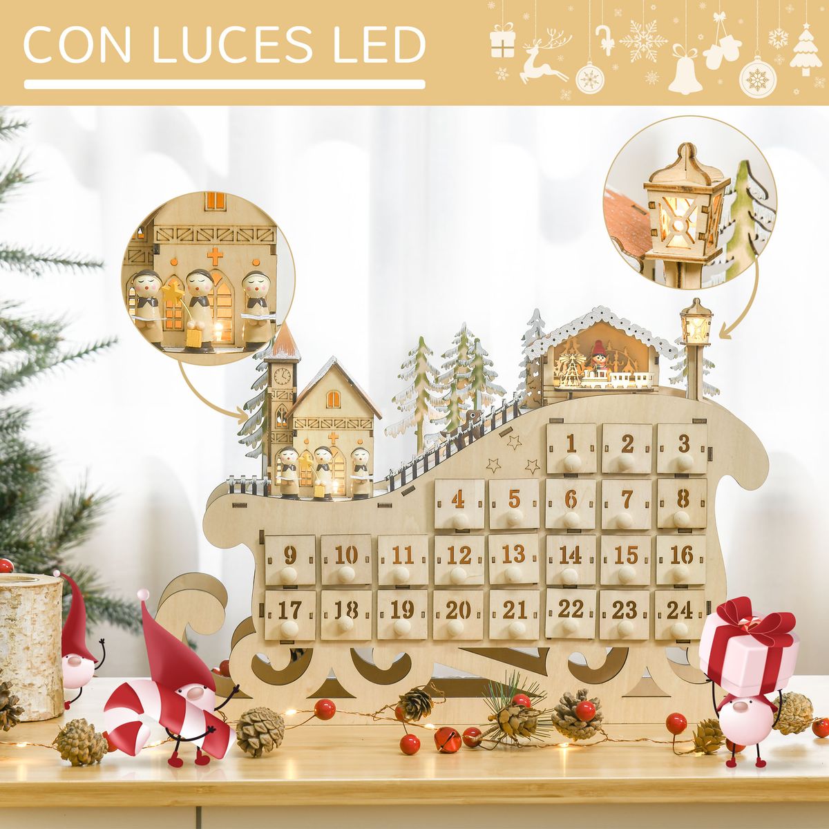 Calendario-de-Adviento-Trineo-Homcom-pueblo---24-cajones---luces-LED-natural-31x45x10-cm-
