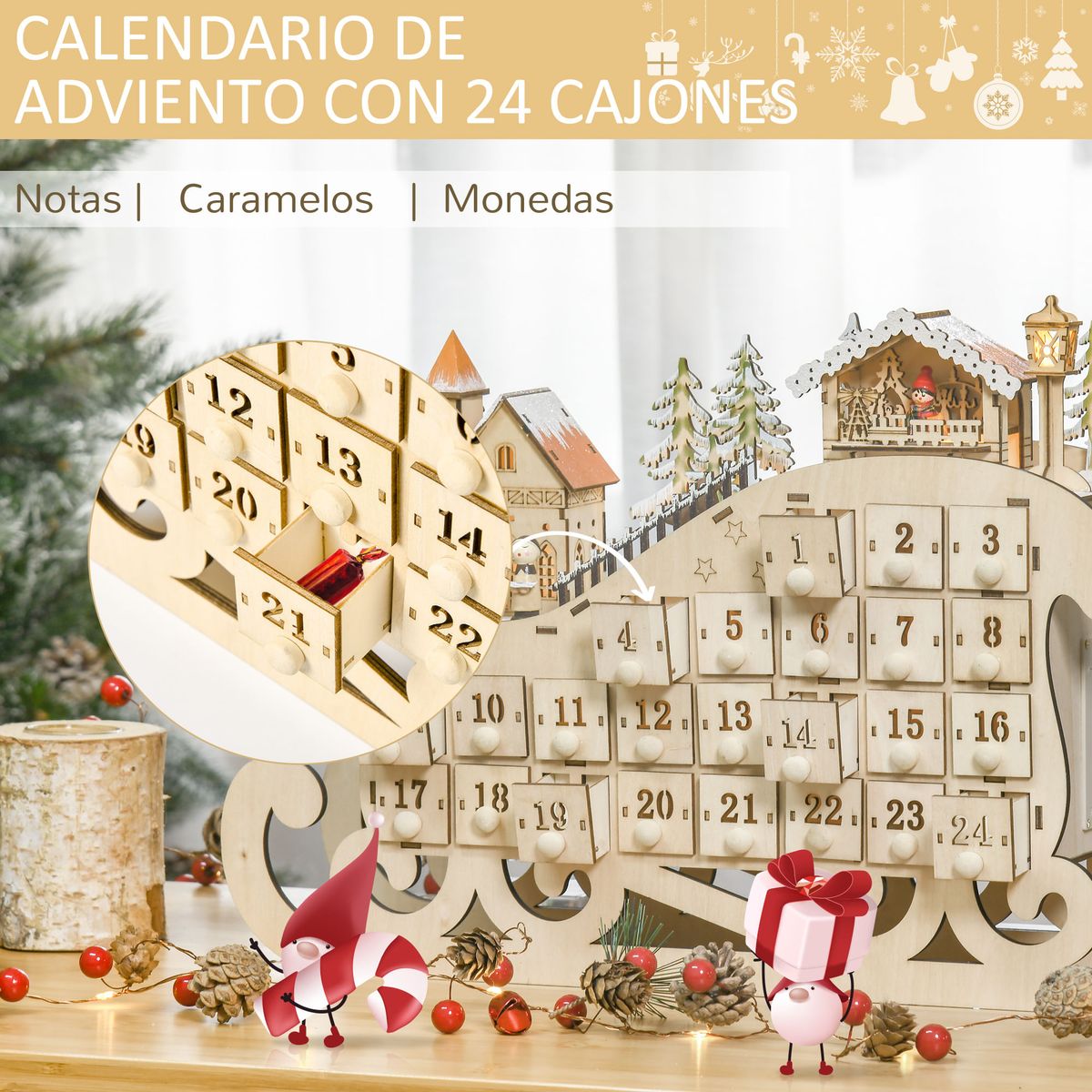 Calendario-de-Adviento-Trineo-Homcom-pueblo---24-cajones---luces-LED-natural-31x45x10-cm-