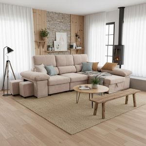 Sofá cama chaiselongue Nadia 2 taburetes + arcón 107x217x145 cm