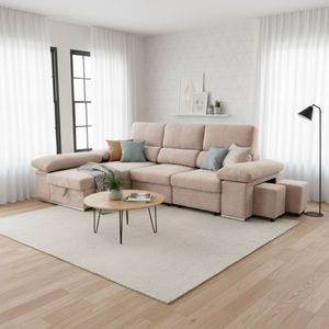 Sofá cama chaiselongue Nadia 2 taburetes + arcón 107x285x145 cm