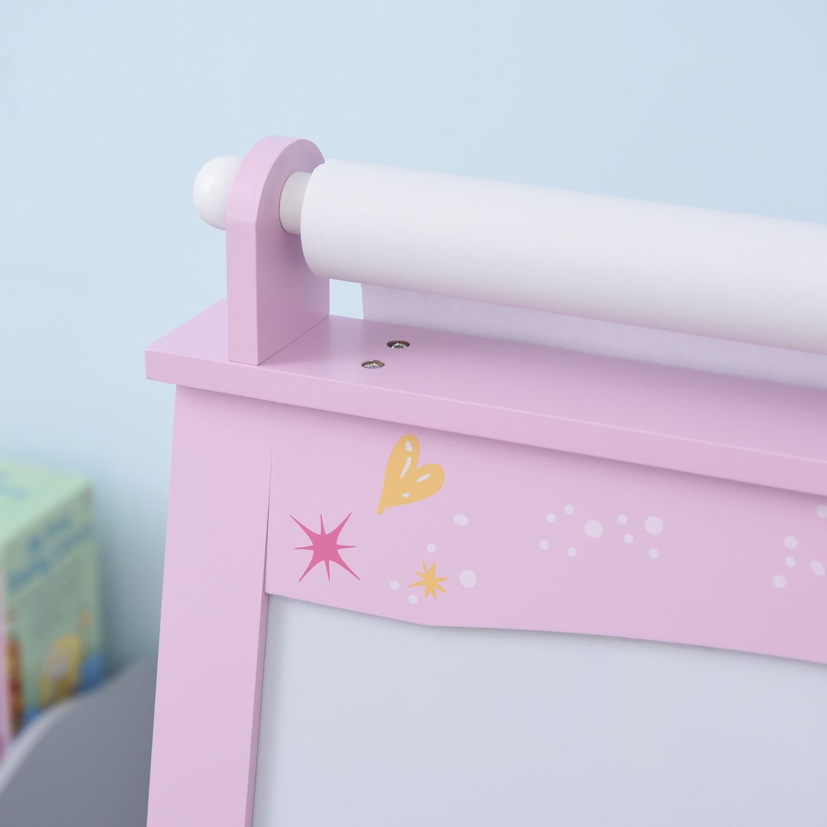 Pizarra-infantil-Homcom-3-en-1---cestas-rosa-118x585x505-cm-