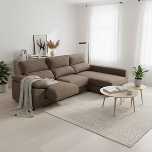 Sofá chaiselongue Calgary 3 plazas deslizante y reclinable tela Bronx 290 cm