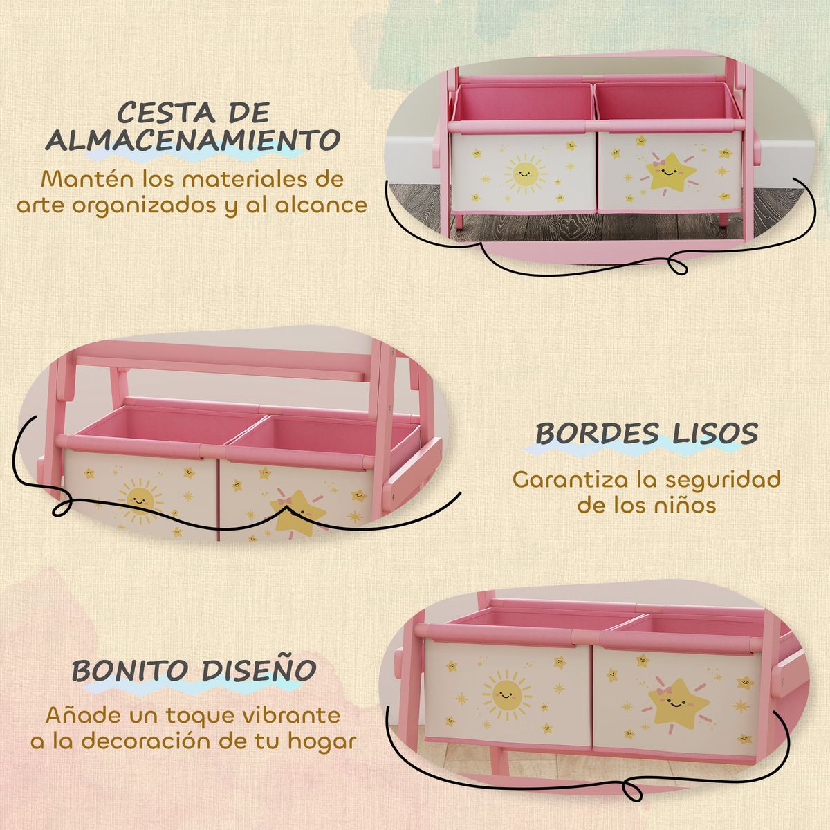 Pizarra-infantil-Solere-Aiyaplay-3-en-1-con-cestas-3-8-años-94x54x46-cm