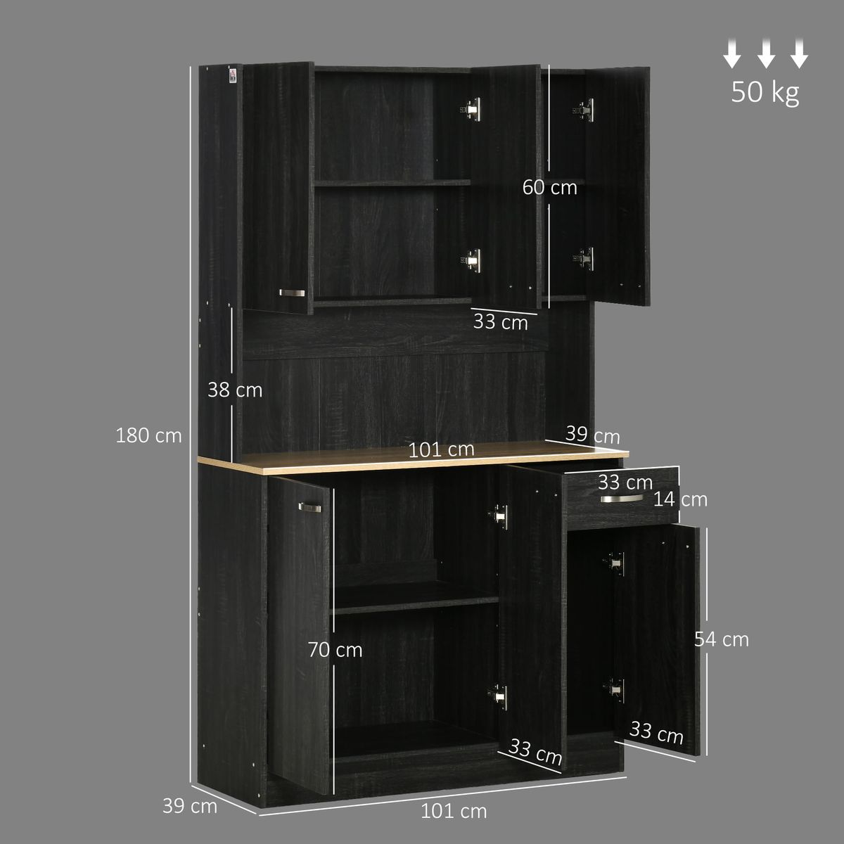 Alacena-Dalia-Homcom-6-puertas-con-cajon-negro-180x101x39-cm