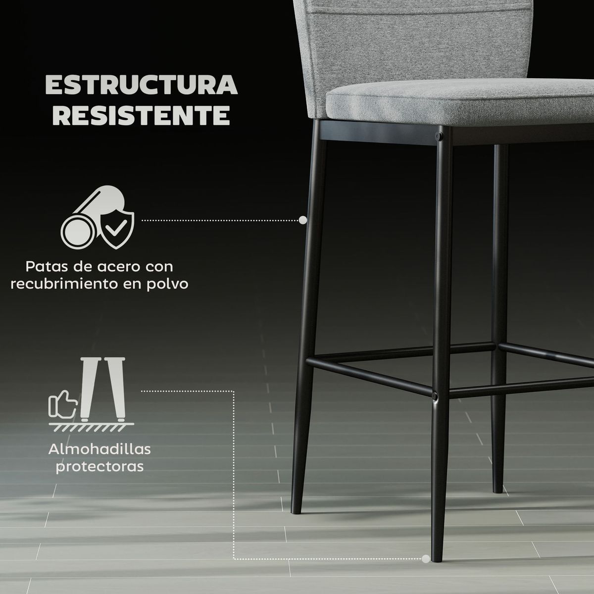 Pack-de-2-taburetes-Medellin-Homcom-asiento-acolchado-gris