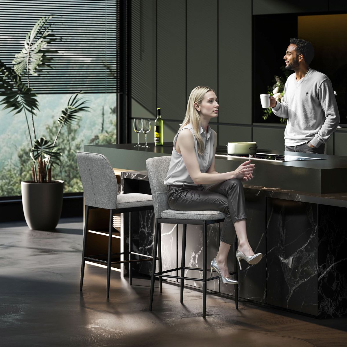 Pack-de-2-taburetes-Medellin-Homcom-asiento-acolchado-gris