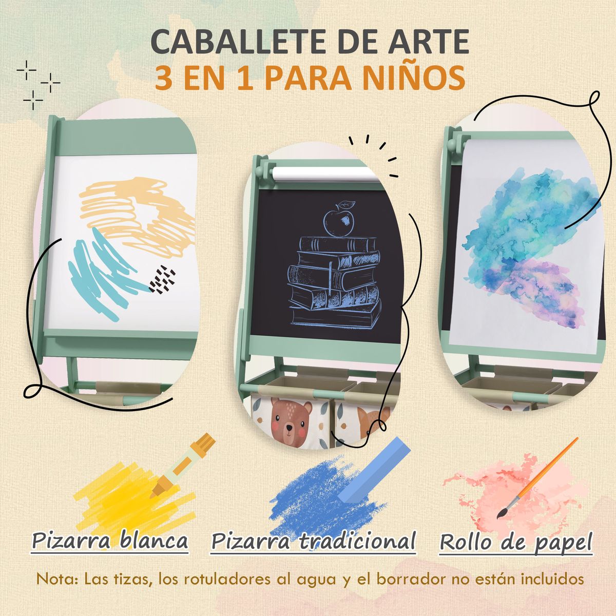 Pizarra-infantil-Forest-Aiyaplay-3-en-1-verde-93x54x465-cm-