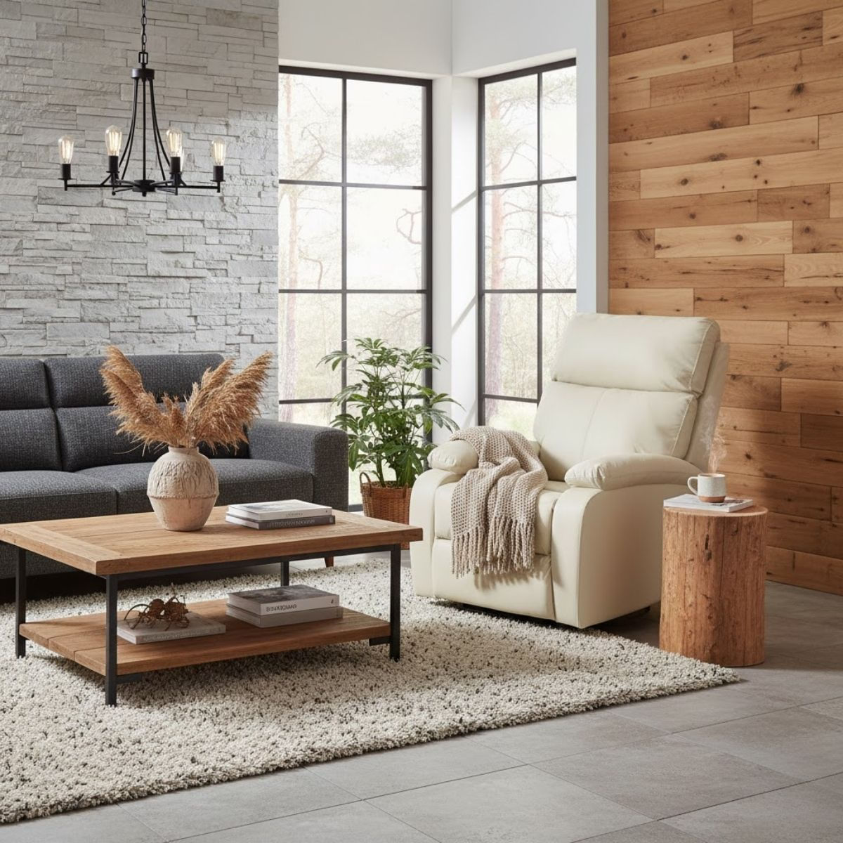 Sillon-relax-electrico-Arezzo-diseño-reclinable-ambientada-rustico