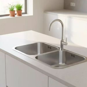 Fregadero Infiniton Belcanto82C2 2 cubetas con desagüe y cestillo acero inoxidable satinado 90 cm