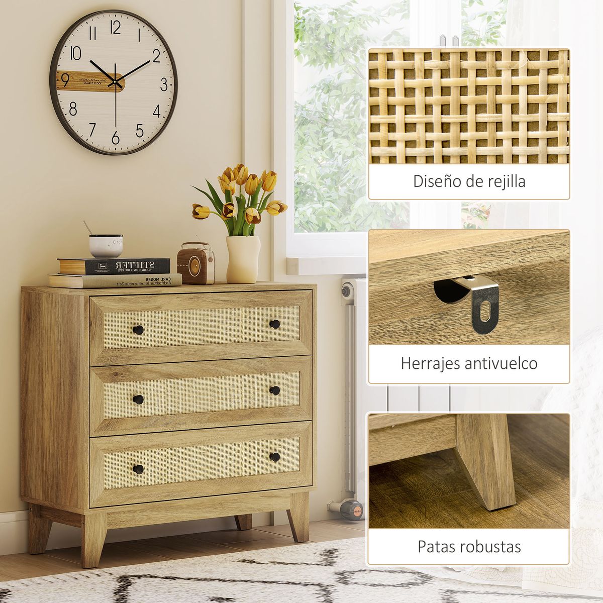 Comoda-Atelier-Homcom-3-cajones-detalles