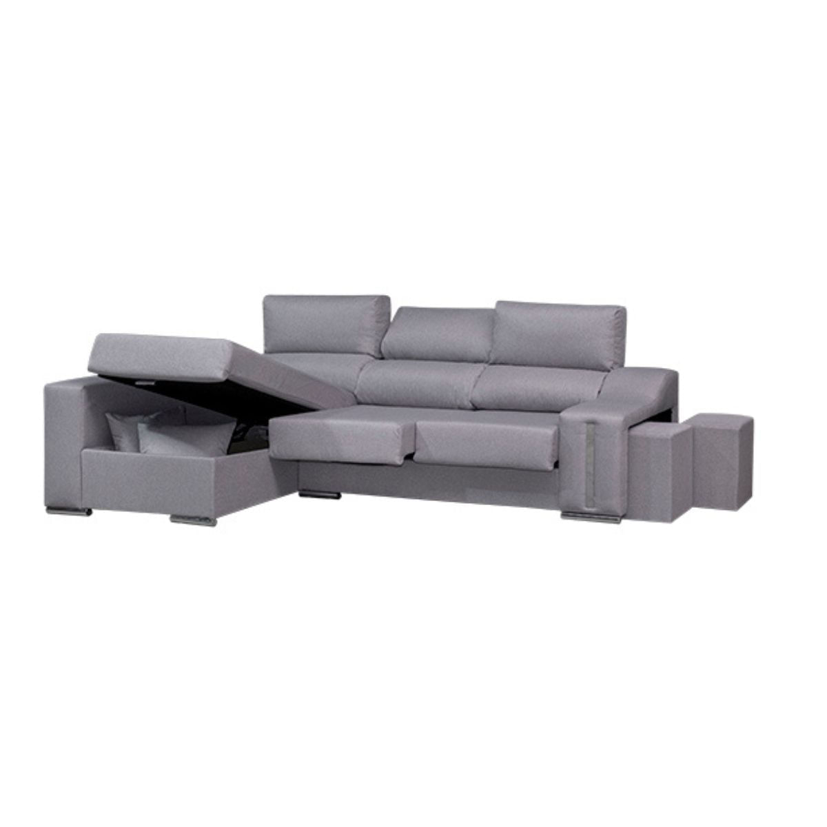 Sofa-chaiselongue-Ares-3-plazas-con-arcon-y-2-taburetes-tela-nevada-gris-frente-izquierda-fondo-blanco
