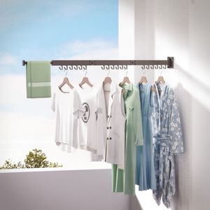 Tendedero de pared extensible gris 9x120 cm