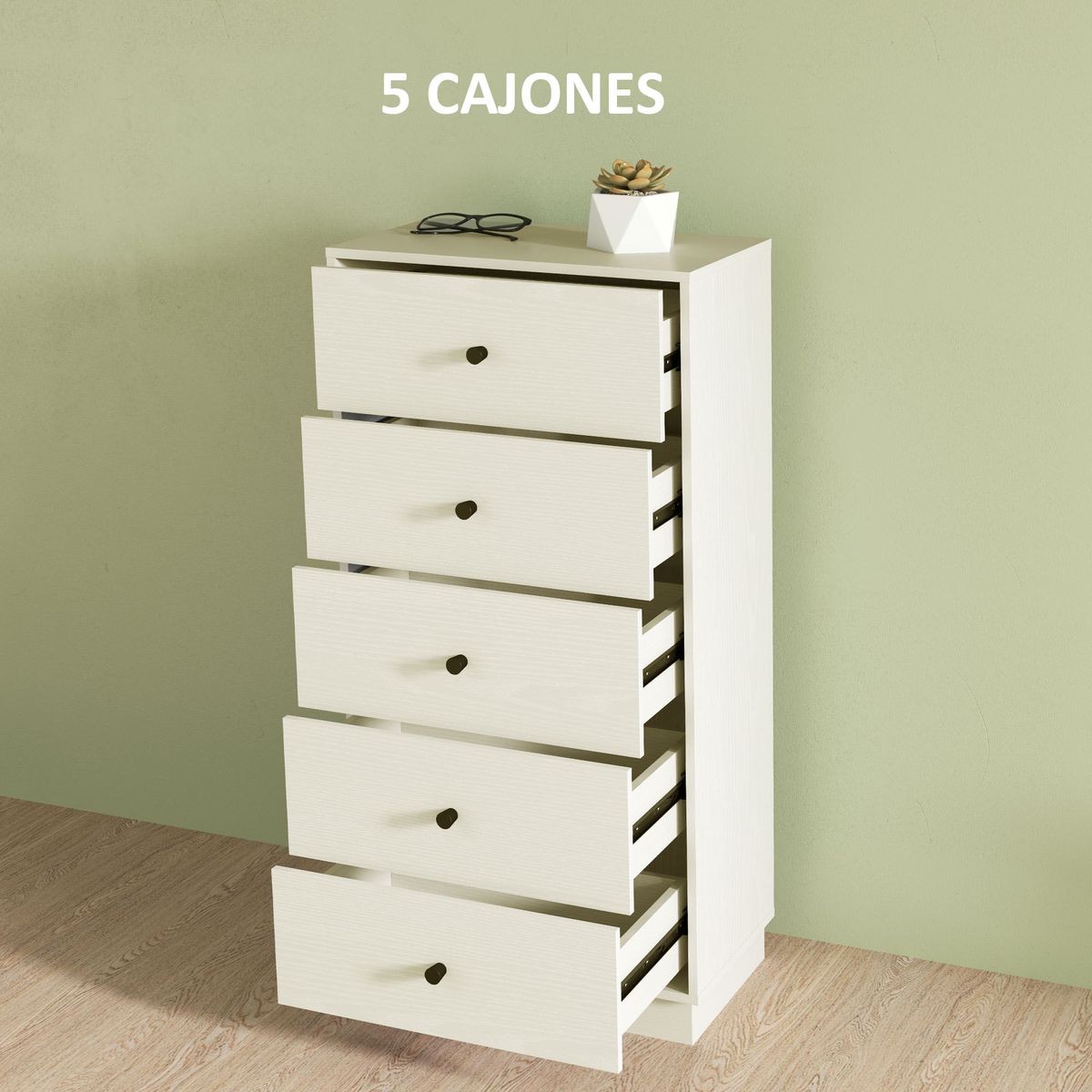 Comoda-Sora-Homcom-5-cajones-con-tiradores-beige-95x47x29-cm