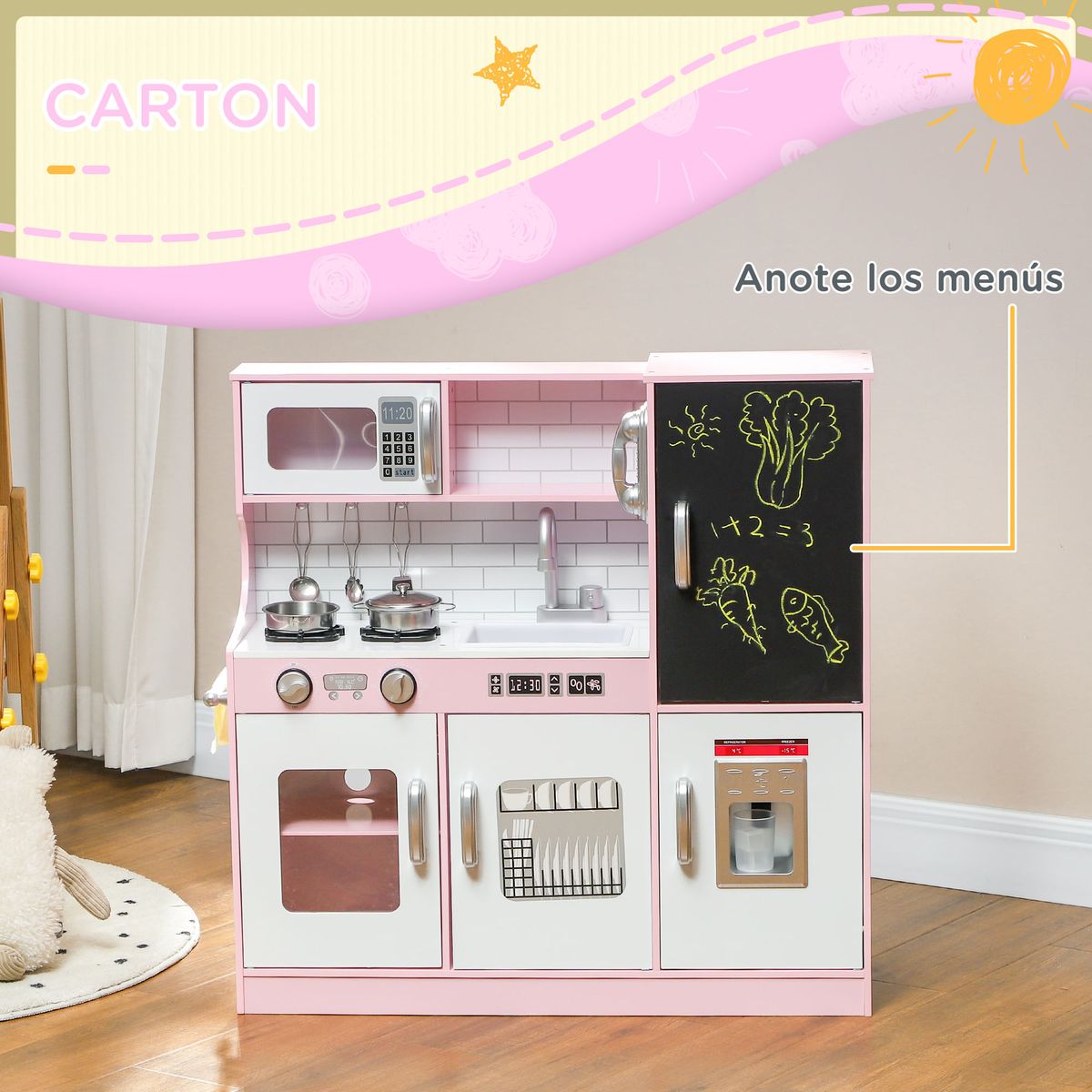 Cocina-infantil-Cook-Aiyaplay-microondas---maquina-de-hielo-rosa-81x838x268-cm-