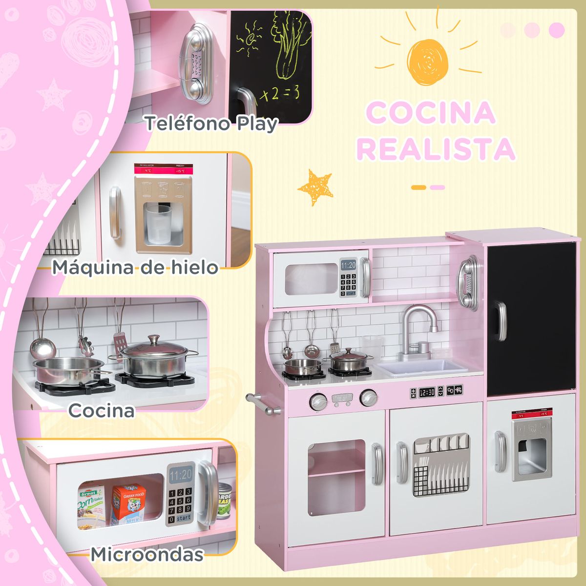Cocina-infantil-Cook-Aiyaplay-microondas---maquina-de-hielo-rosa-81x838x268-cm-
