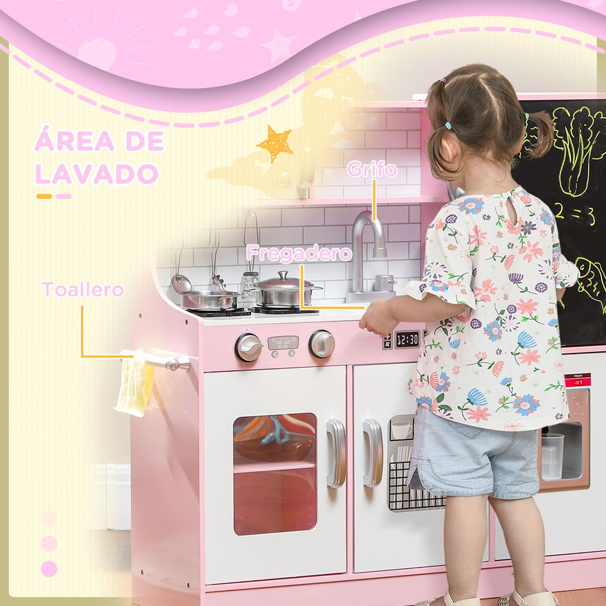 Cocina-infantil-Cook-Aiyaplay-microondas---maquina-de-hielo-rosa-81x838x268-cm-