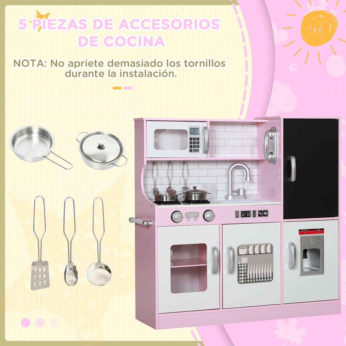 Cocina-infantil-Cook-Aiyaplay-microondas---maquina-de-hielo-rosa-81x838x268-cm-