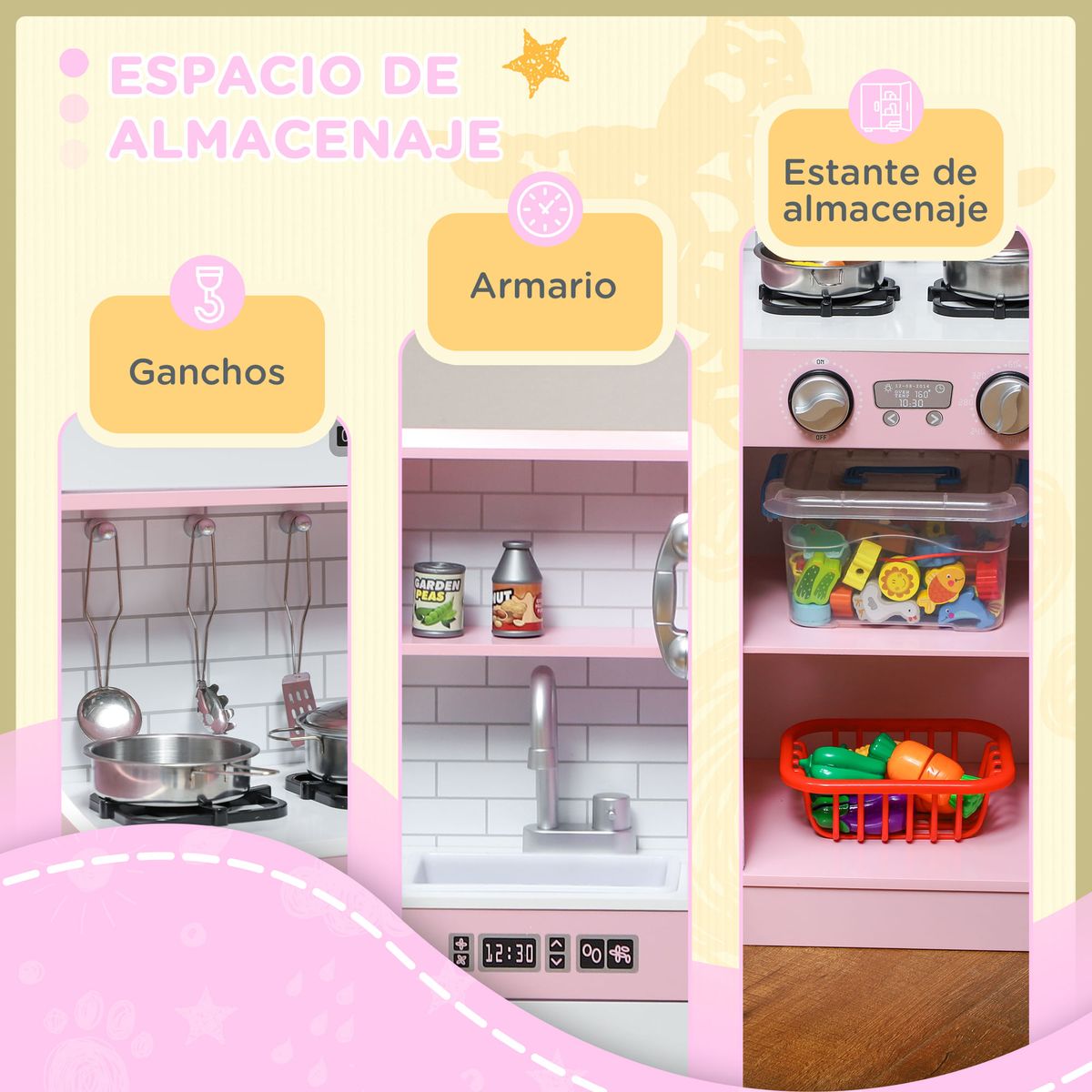 Cocina-infantil-Cook-Aiyaplay-microondas---maquina-de-hielo-rosa-81x838x268-cm-