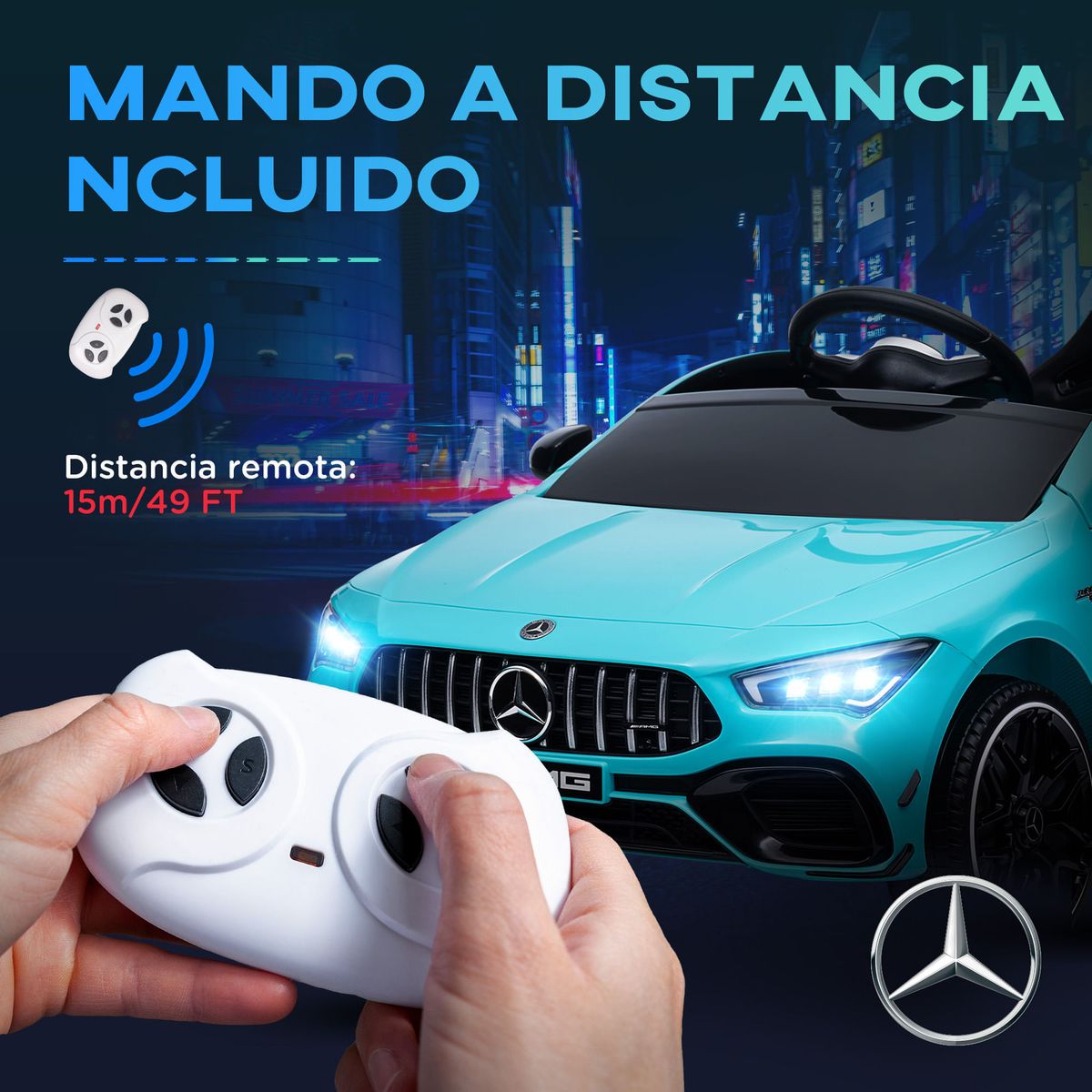 Coche-electrico-infantil-Mercedes-Benz-AMG-CLA-45-Aiyaplay-mando-a-distancia---luces-LED--3A-azul-45x61x110-cm-