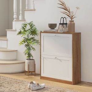 Zapatero Nami Homcom 2 puertas abatibles 12 pares natural/blanco 75,5x60x24,5 cm